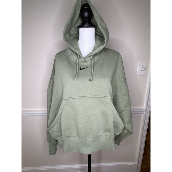 Nike Hoodie Womens Large Center Swoosh Y2K Boxy Sweatshirt Green Crop Pullover M - Picture 4 of 10